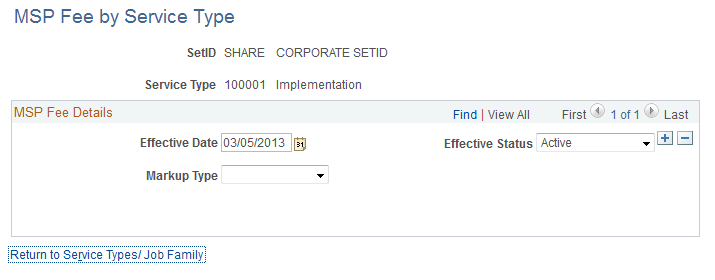 MSP Fee by Service Type page