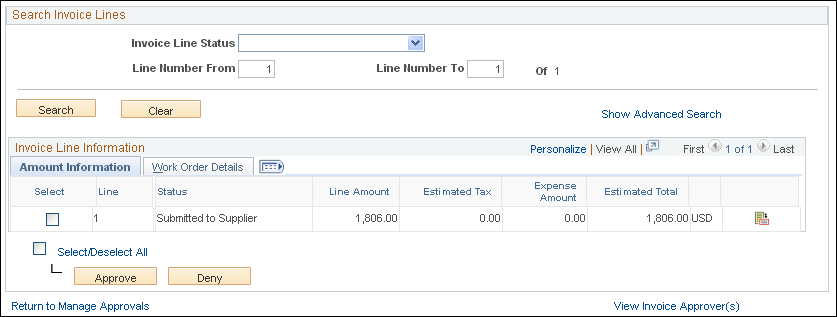 Manage Invoice Approval - Line Summary page (2 of 2)