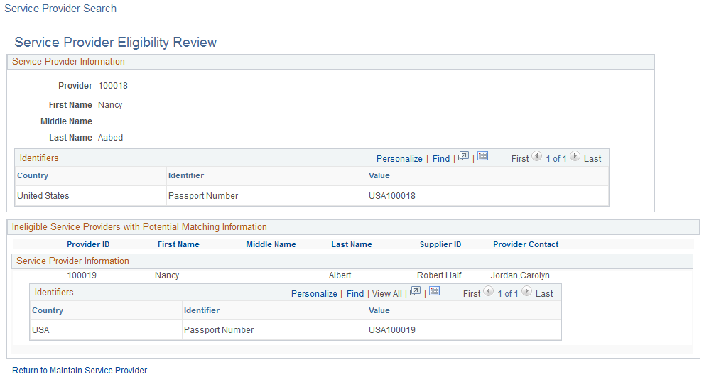 Service Provider Eligibility Review page