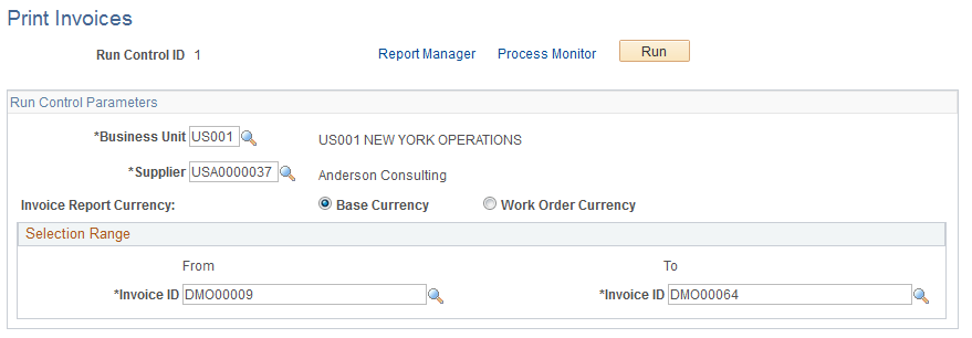 Print Invoices page