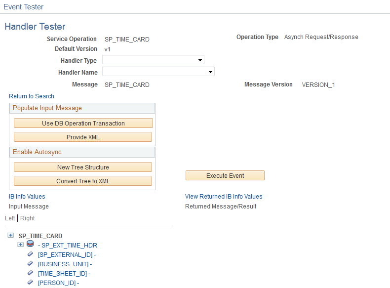 Handler Tester page displaying XML in Input Message box