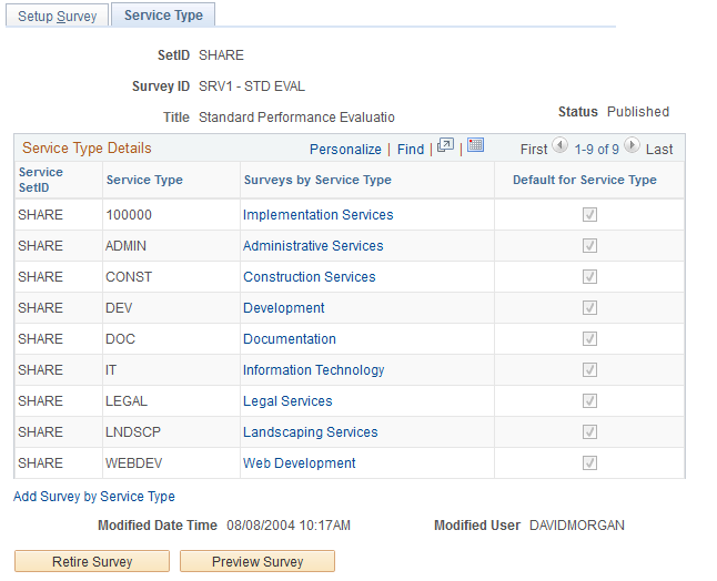 Service Type page