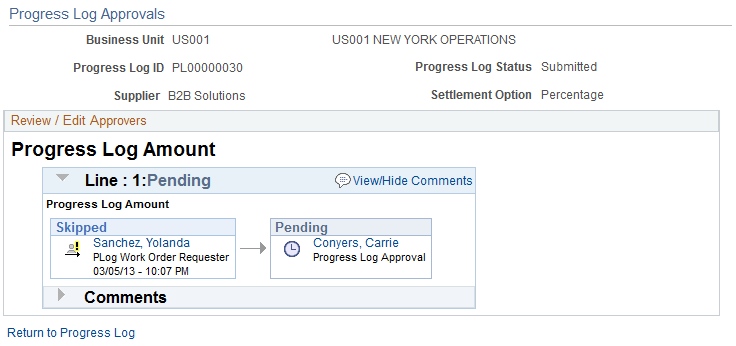 Progress Log Approvals page