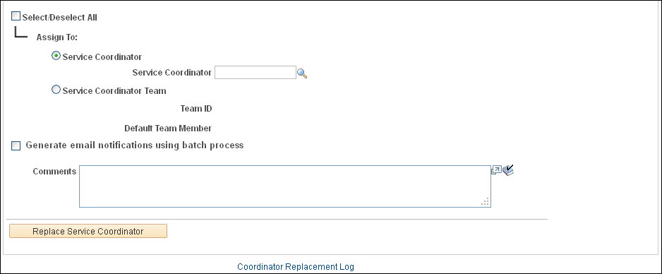 Replace Service Coordinator page (3 of 3)