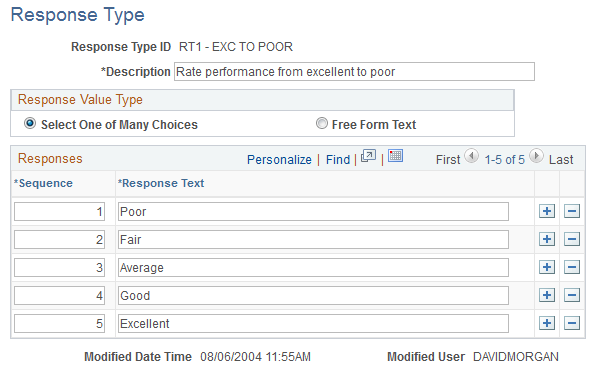 Response Type page