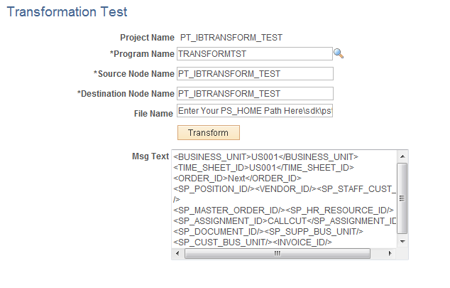Transformation Test page displaying converted XML