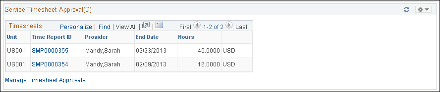 Timesheet Approvals pagelet