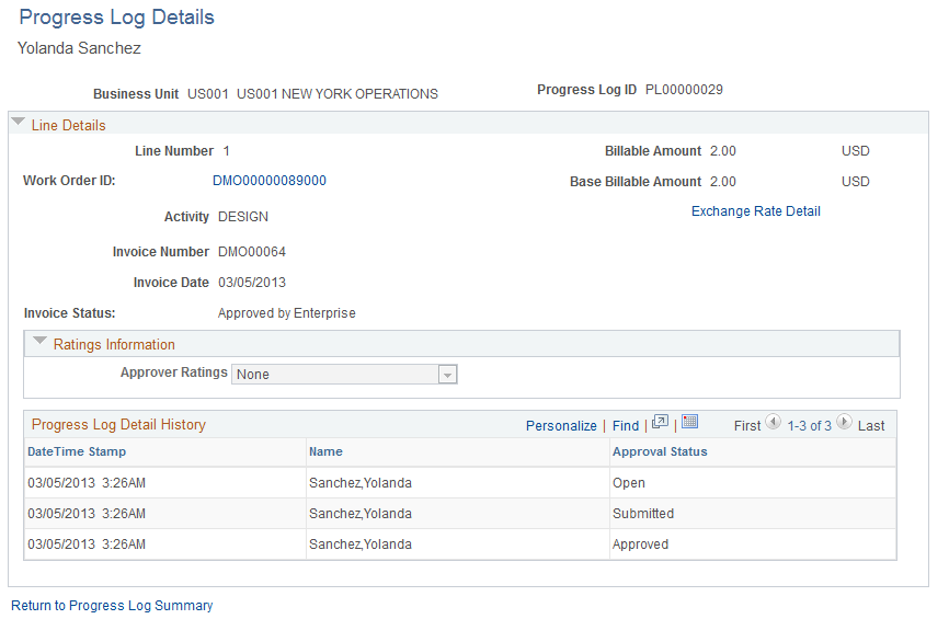 Progress Log Details page