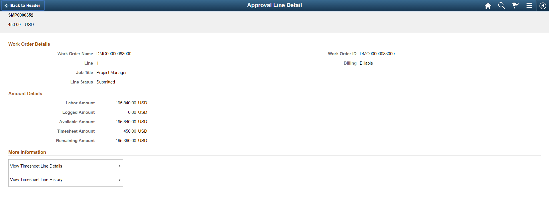 Services Timesheet line detail page