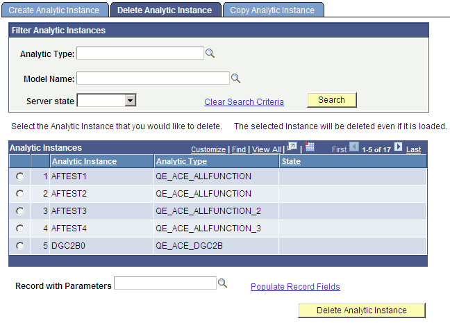 Delete Analytic Instance page