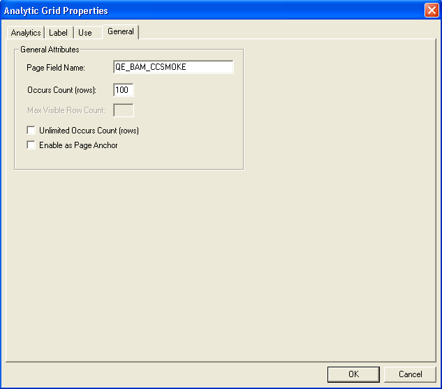 Analytic Grid Properties dialog box, General tab