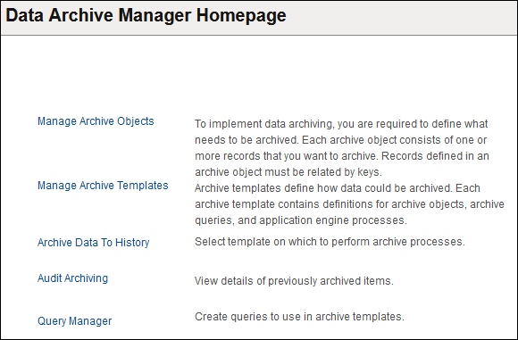 Data Archive Manager Homepage