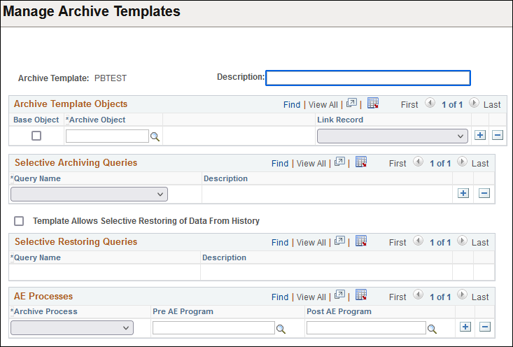 Manage Archive Templates page
