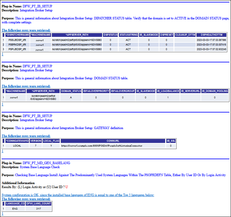 PeopleSoft Diagnostics page in HTML format 2 of 2