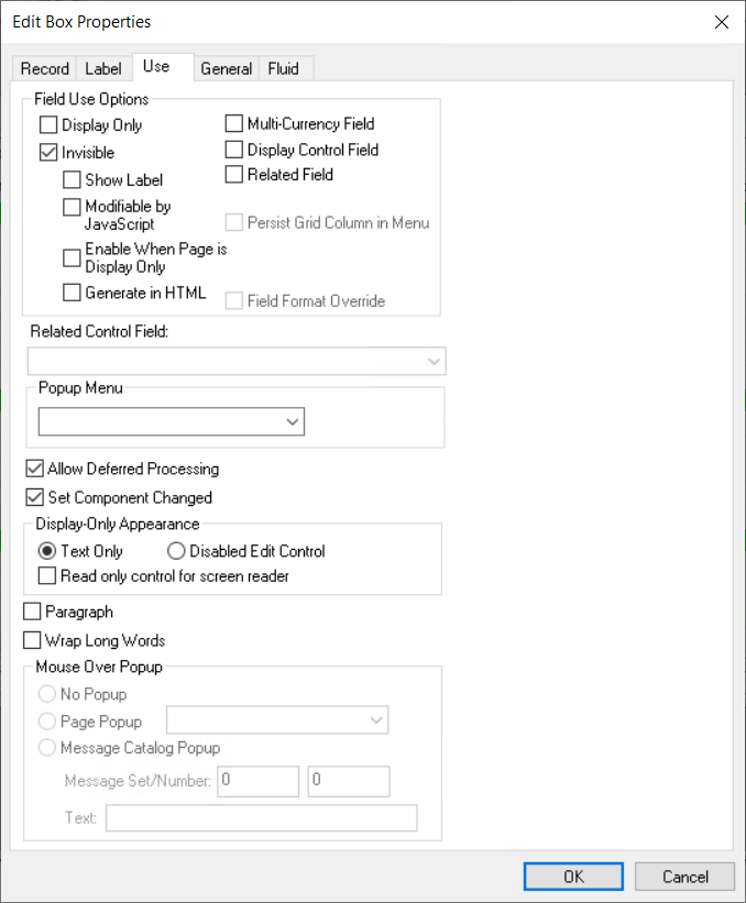 Edit Box Properties dialog box: Use tab