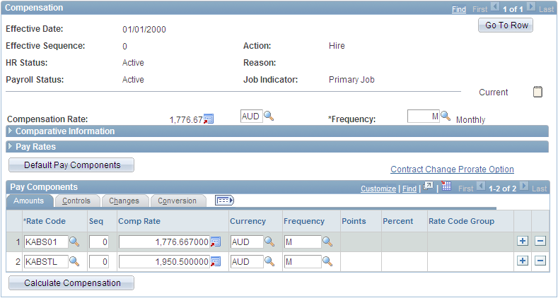 Example of Compensation page with nested grid in scroll area