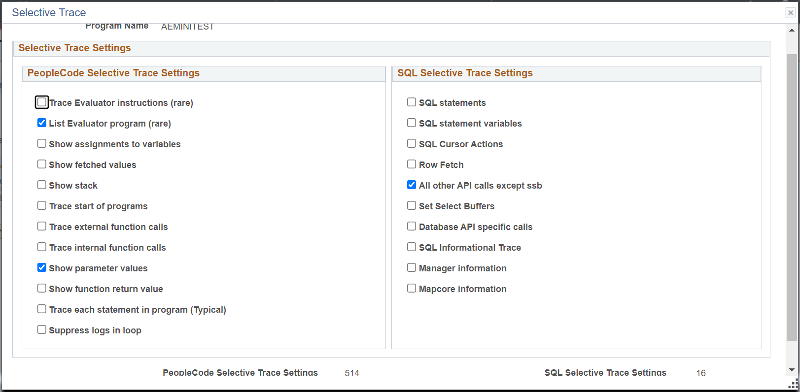 Setting PeopleCode and SQL Selective Traces