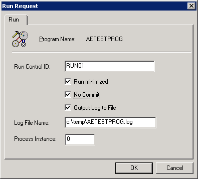 Run Request dialog box