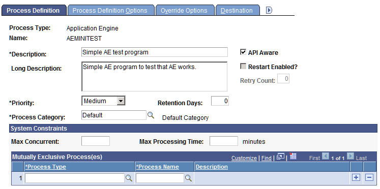 Processes - Process Definition page