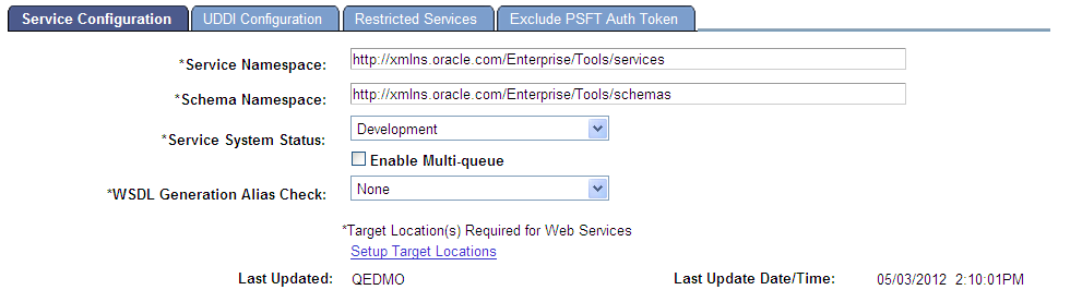 Services Configuration - Service Configuration page