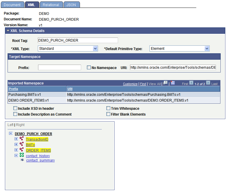 Document Builder - XML page