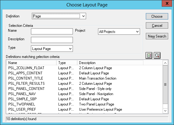 Choose Layout Page dialog box
