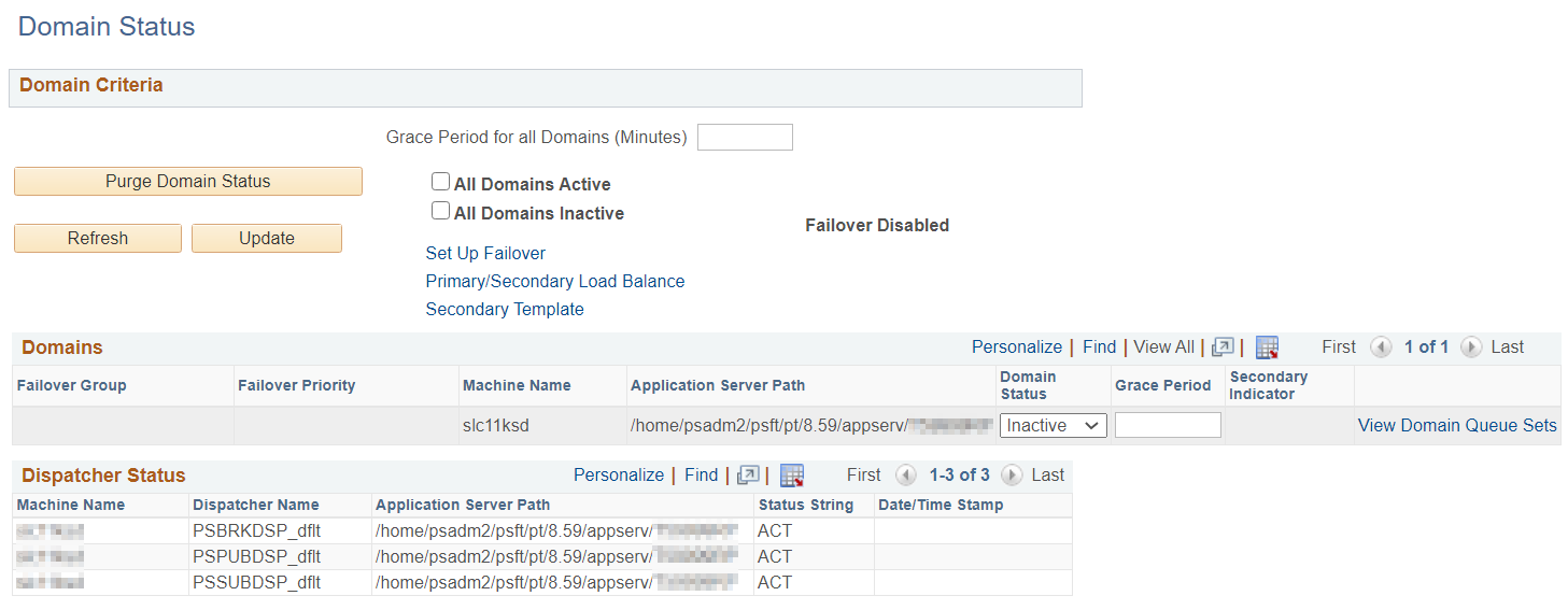 Domain Status page
