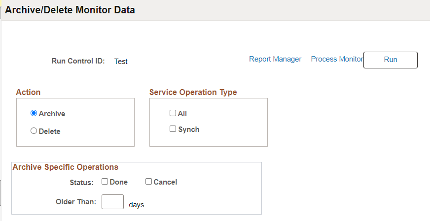 Archive/Delete Monitor Data page