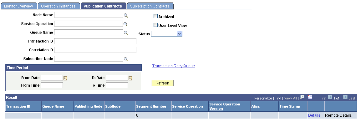 Asynchronous Services - Publication Contracts page