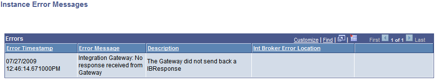 Instance Error Messages page