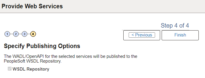 Specify Publishing Options page for REST service