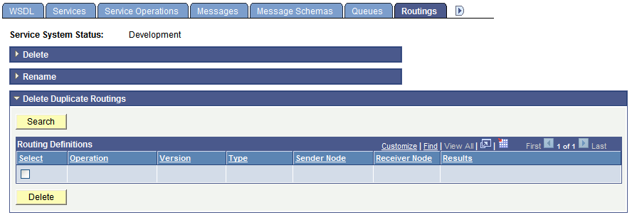 Service Administration - Routings page