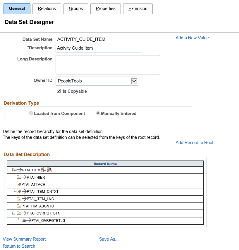 Data Set Designer - General page