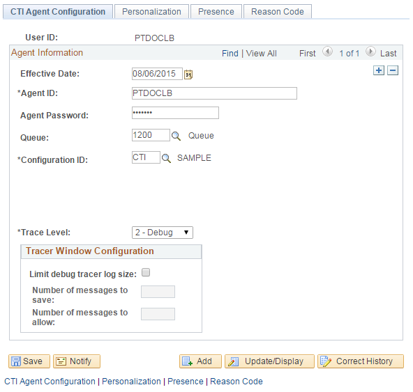 CTI Agent Configuration page