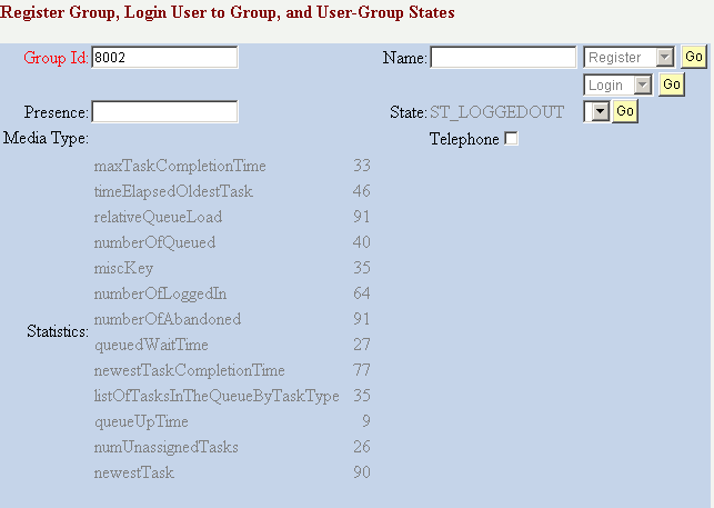 Register Group, Login User to Group, and User Group States group box