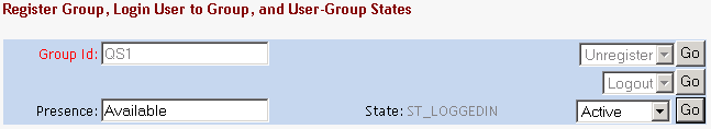 Register Group, Login User to Group, and User-Group States group box
