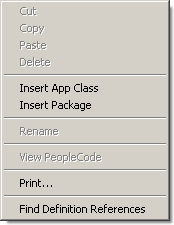 Application Package Editor pop-up menu