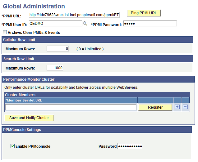 Global Administration page