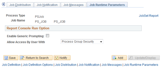 Job Runtime Parameters page