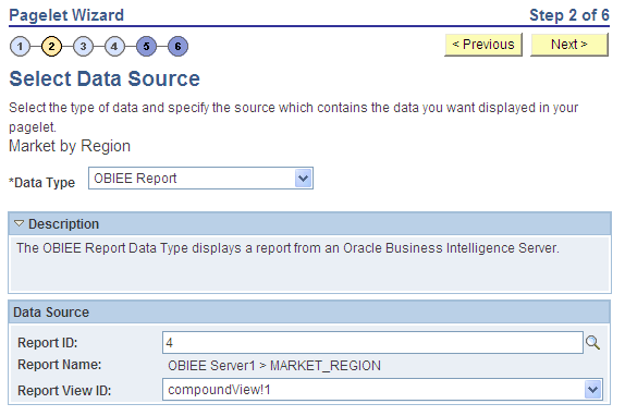 Select Data Source page - OBIEE report