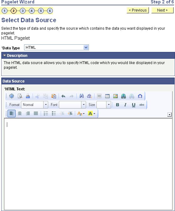 Select Data Source page (HTML data source)