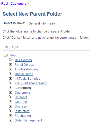 Select New Parent Folder page