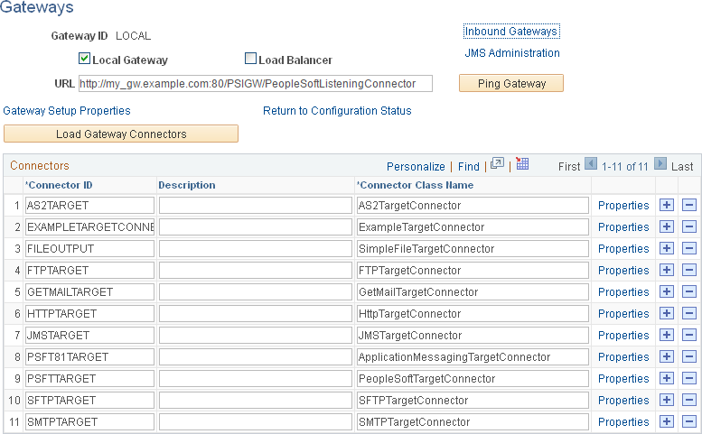 Gateways page with connectors loaded