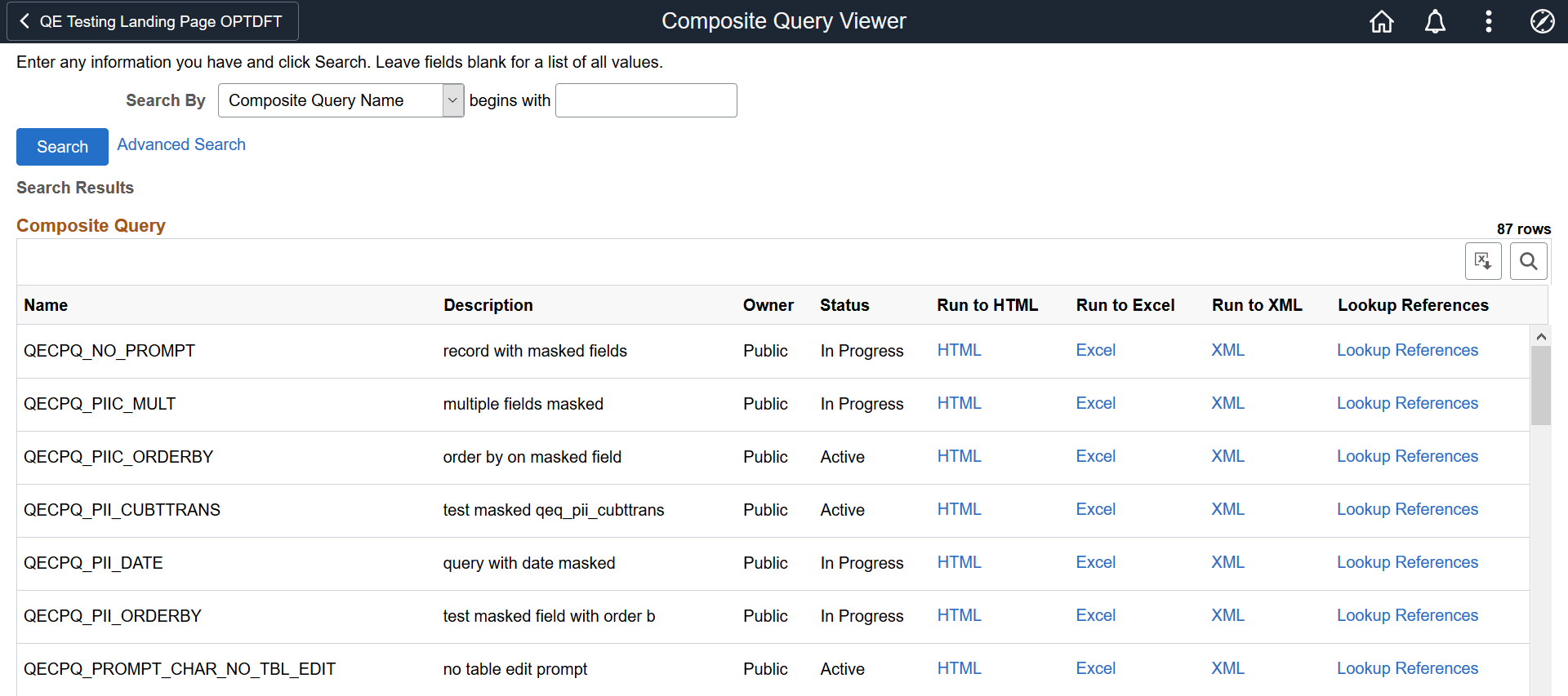 Composite Query Viewer page