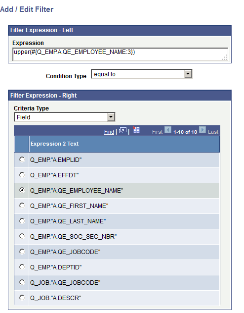 Add / Edit Filter page - expression filter