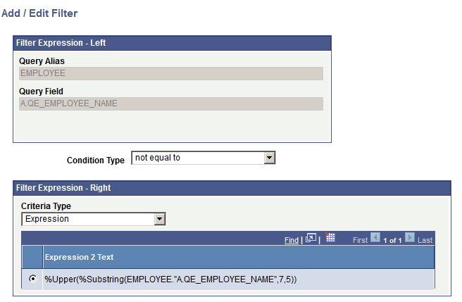 Add / Edit Filter page - value in the Criteria Type drop-down list is set to Expression