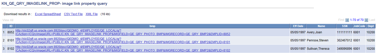 Query results when the Image Fields set to Image Hyperlink