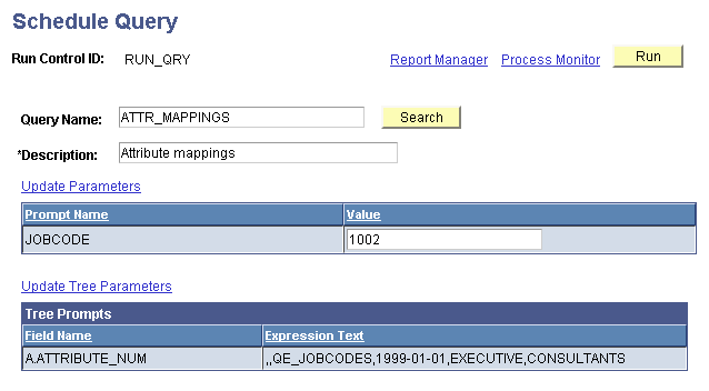 Schedule Query page with query that has In Tree prompts