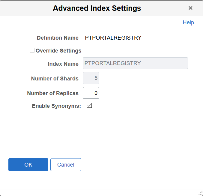 Advanced Index Settings page