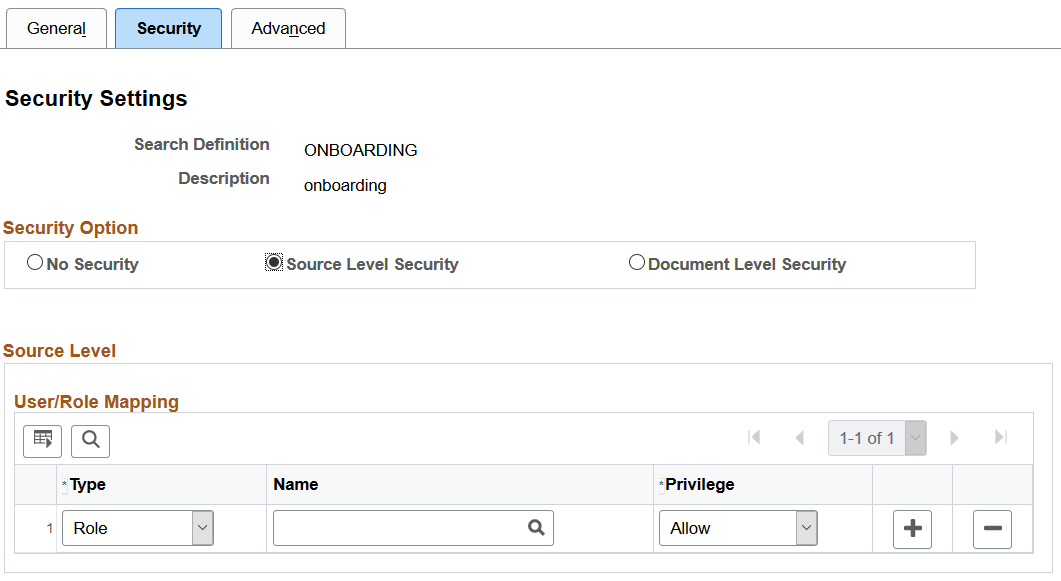 Security Settings page - Source Level Security option